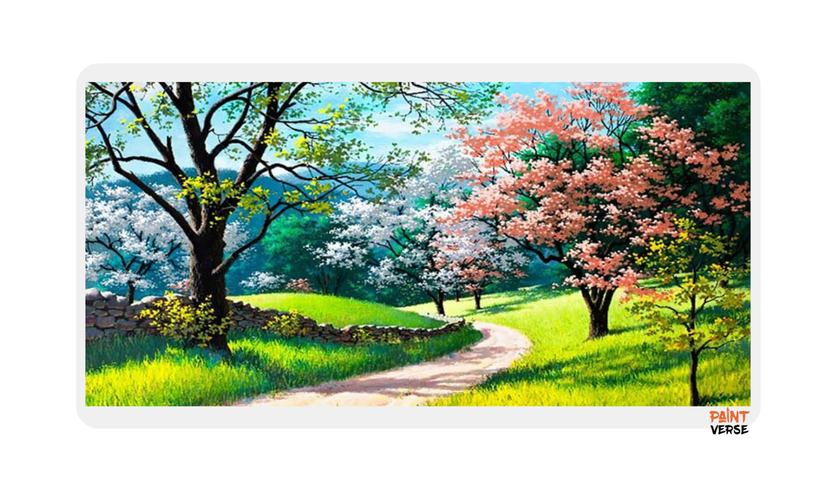 Landscape Oil Painting Green Trees Pink Flowers Reproductions on Canvas Posters