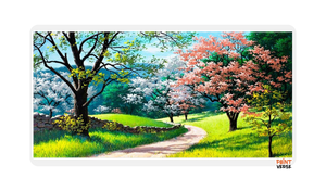 Landscape Oil Painting Green Trees Pink Flowers Reproductions on Canvas Posters