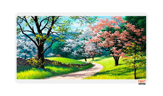 Landscape Oil Painting Green Trees Pink Flowers Reproductions on Canvas Posters