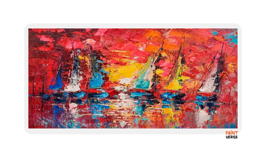Large Handmade Sailboat Oil Painting On Canvas Picture Colorful