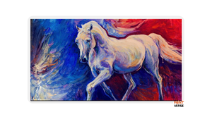 Print Psychedelic White Running Horse Abstract Animal Oil Painting on Canvas