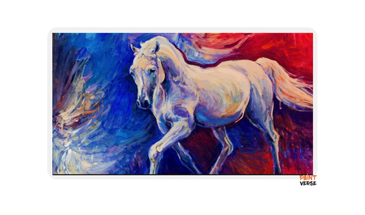 Print Psychedelic White Running Horse Abstract Animal Oil Painting on Canvas