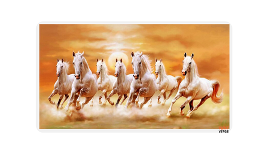 Big size HD Print Artistic Animals Seven Running White Horse Oil Painting