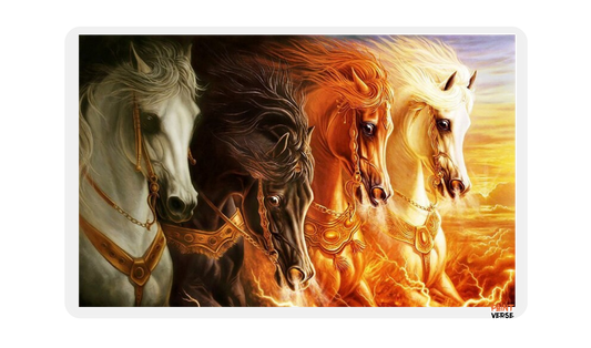 Four White Running Horses with Fire Posters Animals Canvas Painting Posters