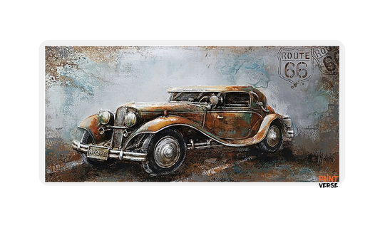 Abstract Retro And Nostalgic Motorcycle Car Oil Painting Printed On Canvas