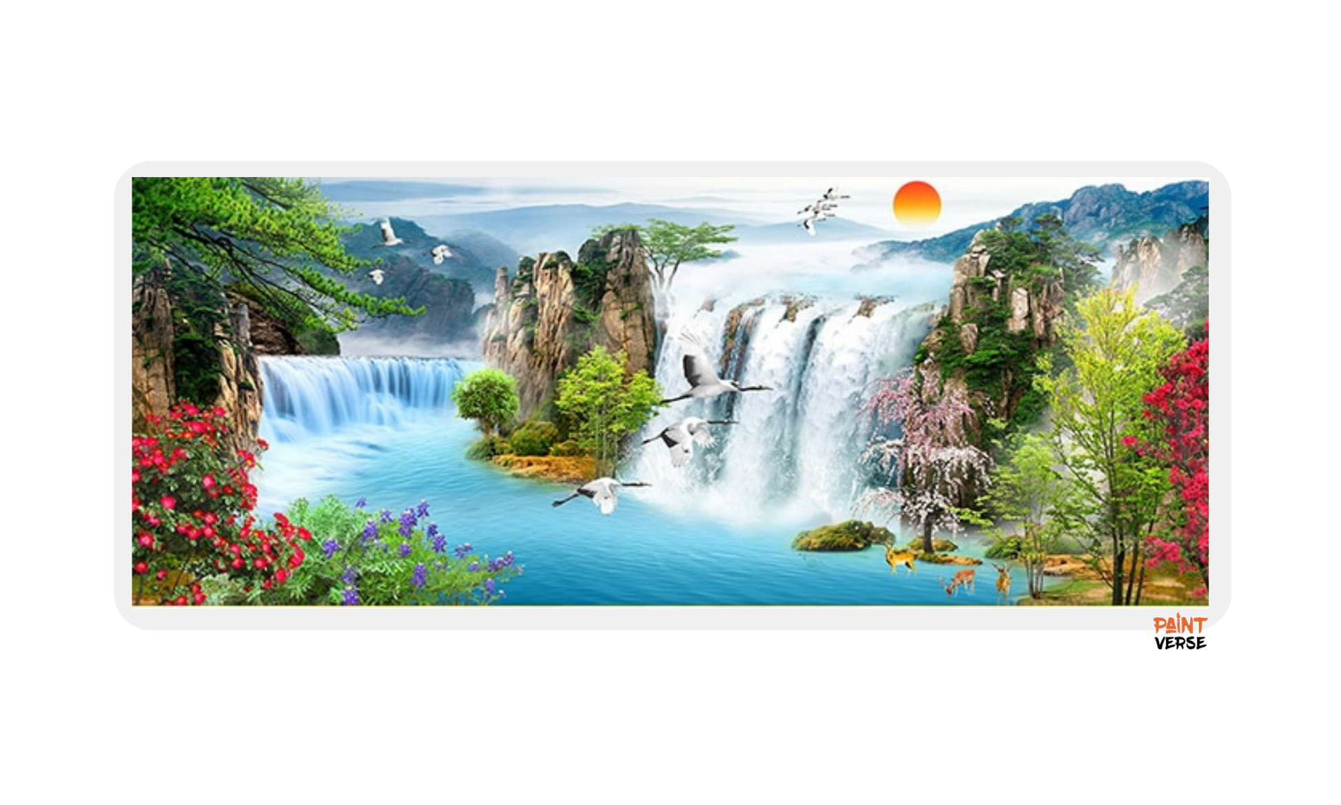 Waterfall Sunset Landscape Canvas Painting Lake Bird Posters and Prints Cuadros