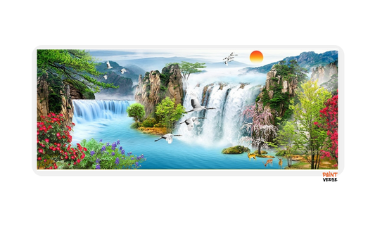 Waterfall Sunset Landscape Canvas Painting Lake Bird Posters and Prints Cuadros