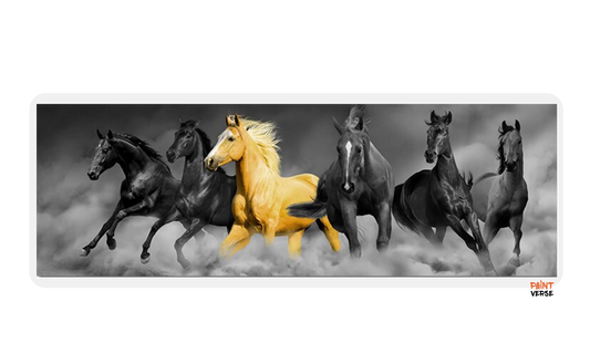 Modern God and  Black Six Horses Running Oil Painting HD Print on Canvas