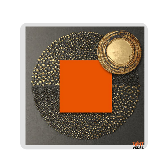 Abstract Black Circle With Golden Foils Orange Geometric Canvas Painting Nordic