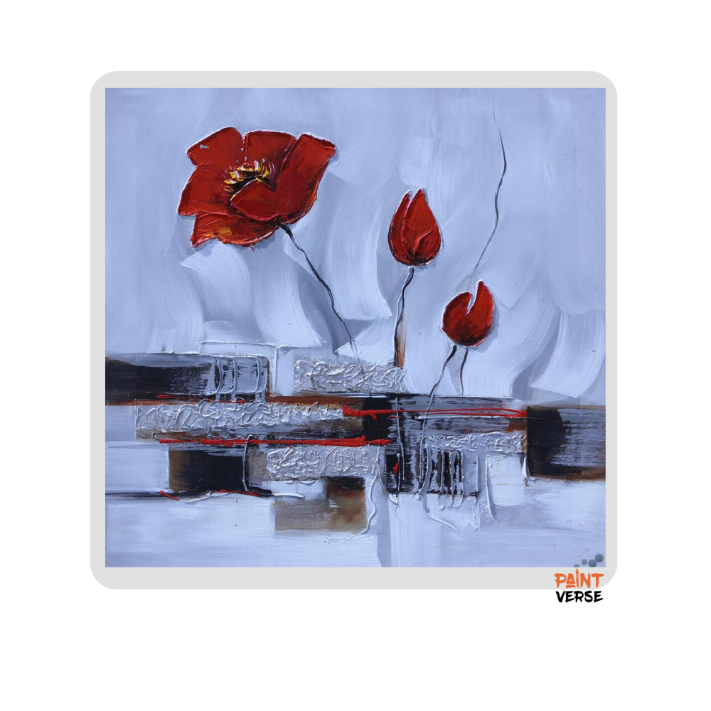 HD Print Modern Red Poppies White Flower Abstract Oil Painting on Canvas Pop