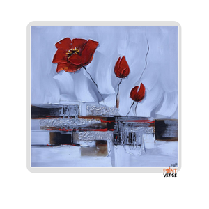 HD Print Modern Red Poppies White Flower Abstract Oil Painting on Canvas Pop