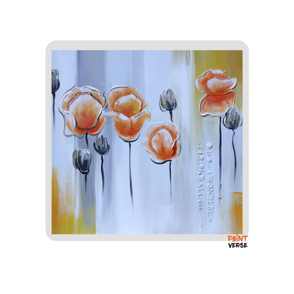 Print Abstract Knife Orange Poppies Oil Painting on Canvas Pop Art Poster Modern