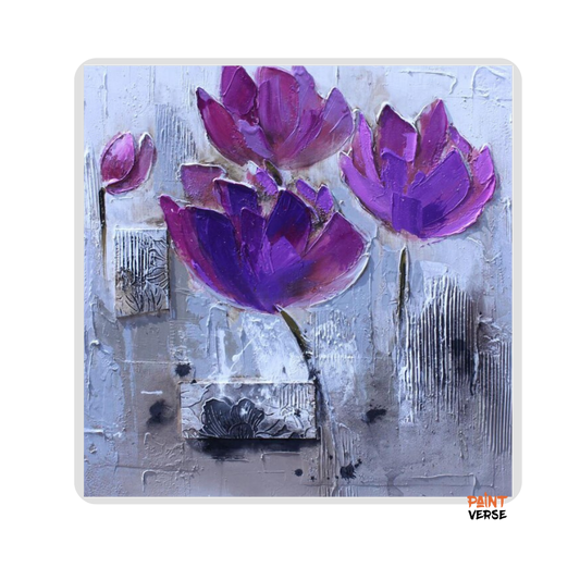 Print Modern Purple Poppies Colorful Flower Abstract Oil Painting on Canvas Pop Art Wall Picture