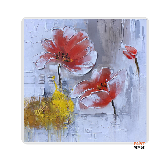 Print Modern Red Poppies Abstract Oil Painting on Canvas Modern Pop Art Poster Wall