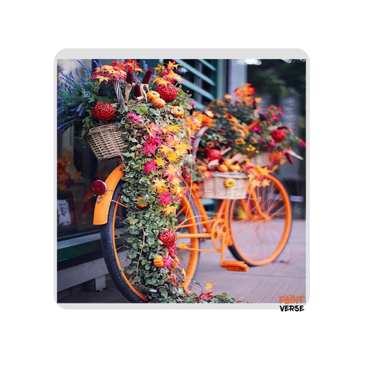 Orange Bike With Beautiful Flowers Painting On Canvas Modern Nordic Wall Art Posters