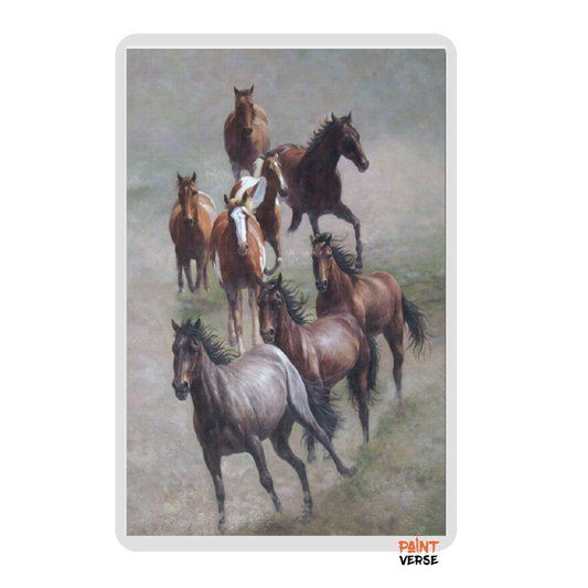 Modern Landscape Poster Print Abstract Seven Running Horses Oil Painting on Canvas