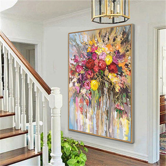flowers pink yellow petals abstract home decoration painting