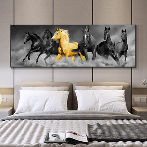 Modern God and  Black Six Horses Running Oil Painting HD Print on Canvas