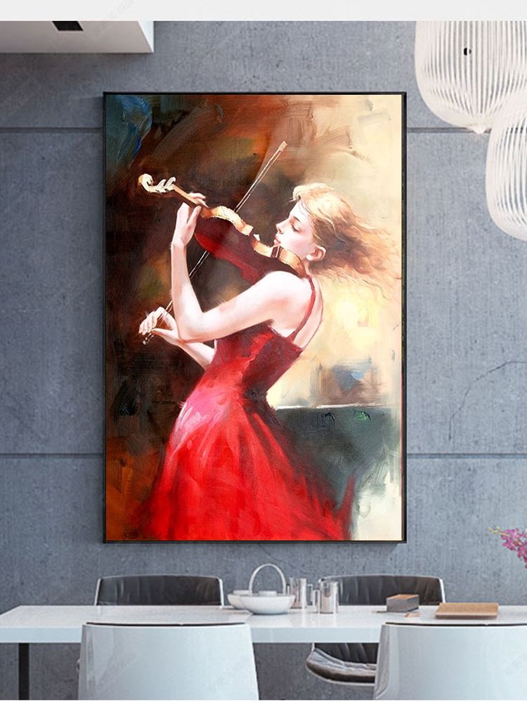 High-quality hand-painted oil painting girl playing the violin