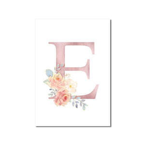 Abstract Pink Letters With Flower Canvas Painting Modern Nordic Posters And Prints Wall