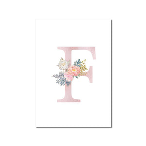 Abstract Pink Letters With Flower Canvas Painting Modern Nordic Posters And Prints Wall