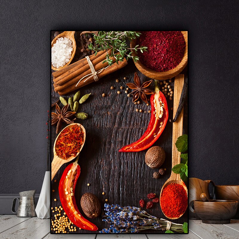 Grains Spices Spoon Peppers Kitchen Canvas Painting Cuadros Scandinavian Posters