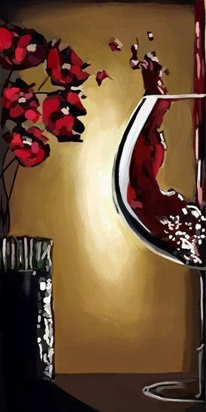 Red Wine Glass Flower OIl Painting on Canvas Bar Restaurant Kitchen Posters and Prints