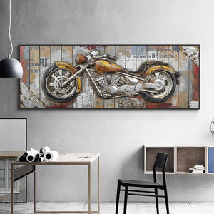 Abstract Retro And Nostalgic 3D Motorcycle Oil Painting Printed On Canvas Motor Posters
