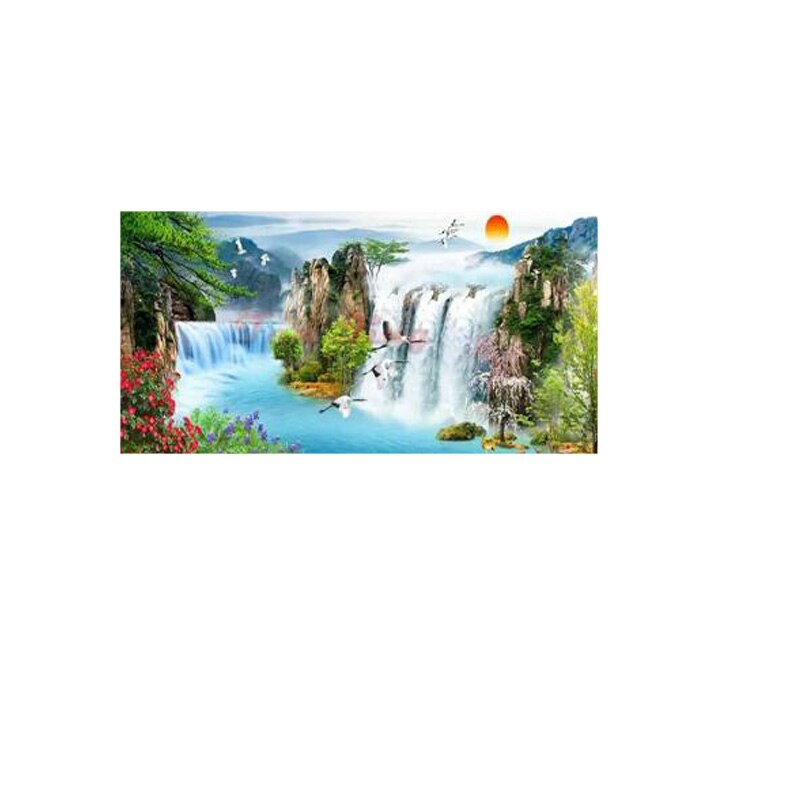 Waterfall Sunset Landscape Canvas Painting Lake Bird Posters and Prints Cuadros