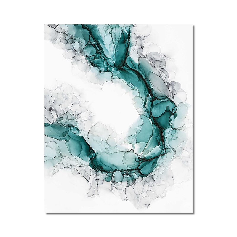 Abstract Watercolor Blue Green With Black Painting On Canvas Nordic Modern Posters