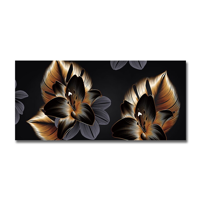 Abstract Grey Black Gold Leaves Canvas Painting Modern Nordic Plant Posters