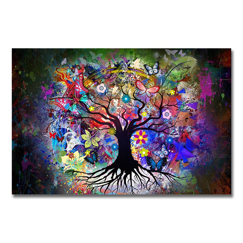 Abstract Colorful Life Tree Canvas Painting Modern Nordic Flowers Plant Posters