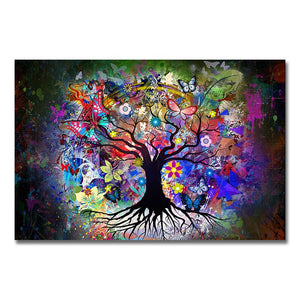 Abstract Colorful Life Tree Canvas Painting Modern Nordic Flowers Plant Posters