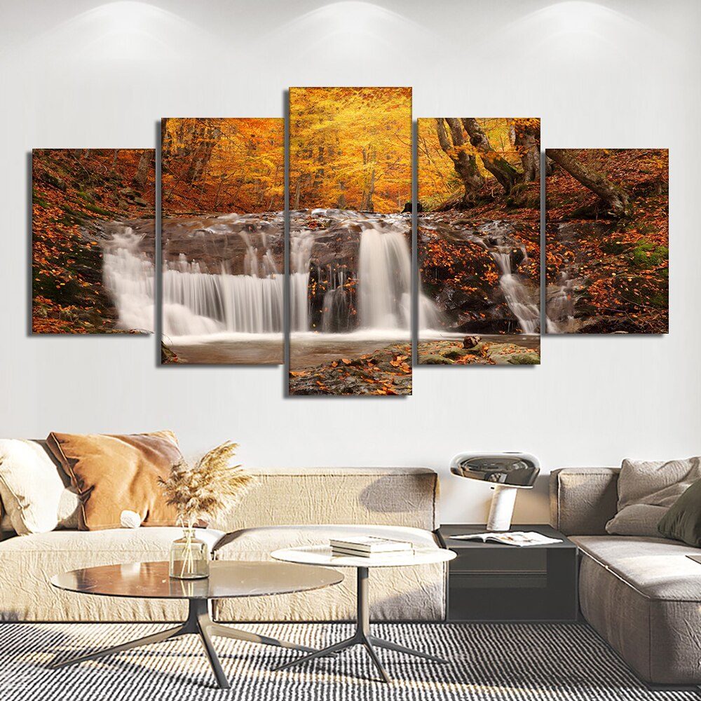 Abstract YellowTrees Waterfall Canvas Painting Print On Canvas Modern Landscape Posters