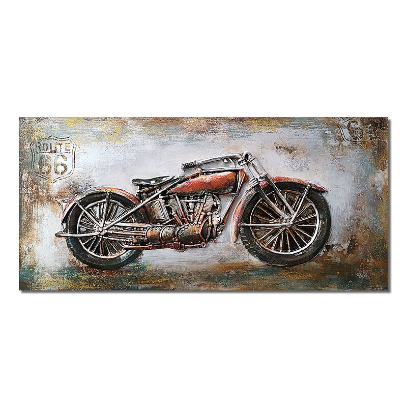 Abstract Retro And Nostalgic Motorcycle Car Oil Painting Printed On Canvas