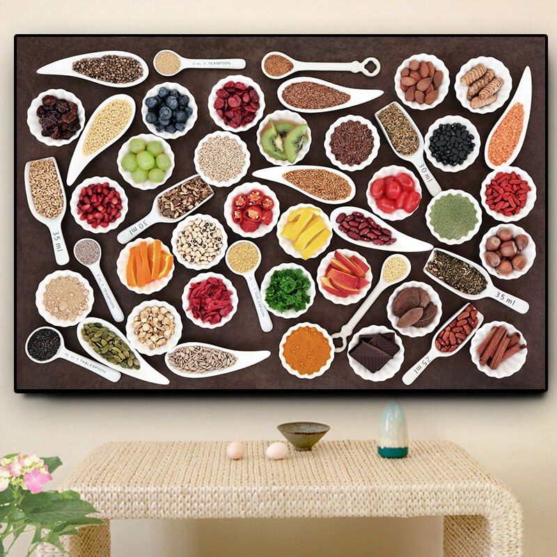 Grains Spices Spoon Pepper Canvas Painting Kitchen Cuadros Scandinavian Posters