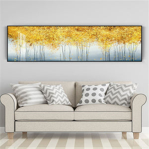 100% Hand-painted golden tree canvas oil painting large vertical