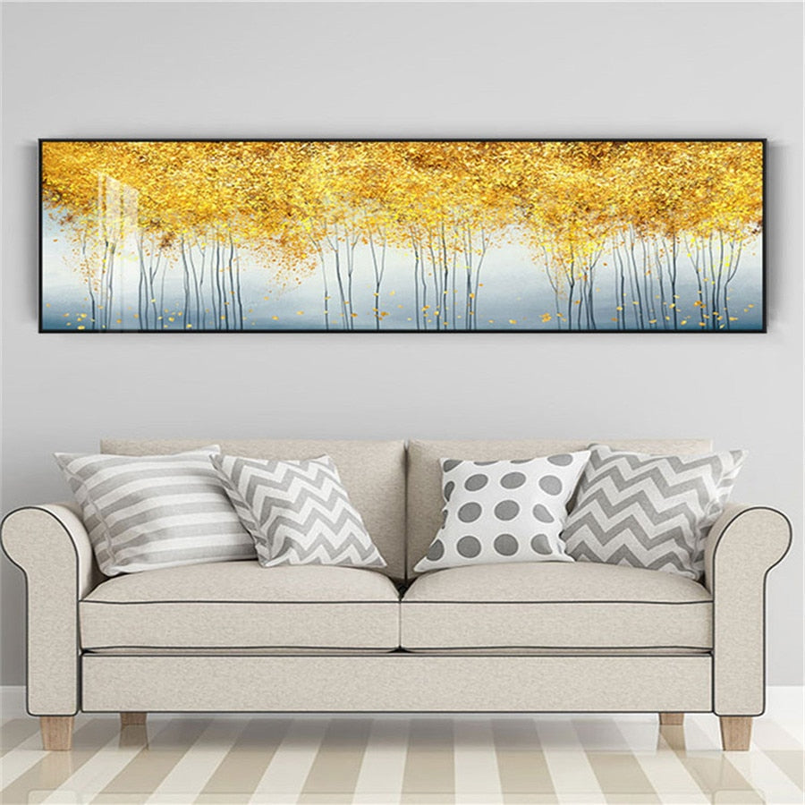 oil painting large vertical golden wall art Chinese style villa home