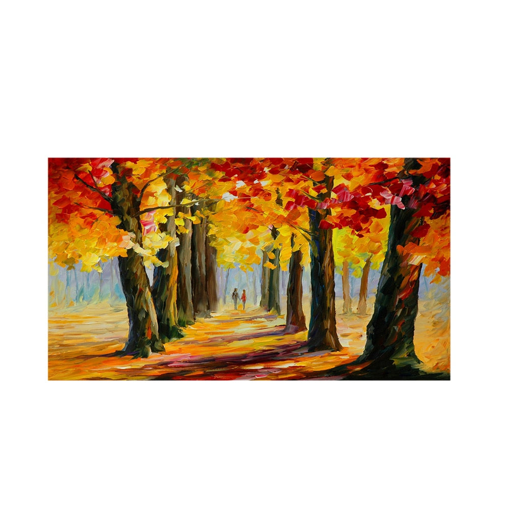 Hand-Painted Modern Oil Painting Tree-Lined Path Lovers Abstract Knife