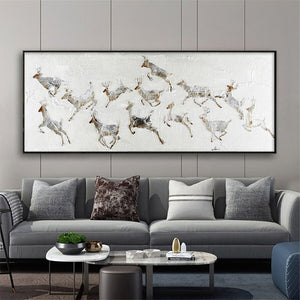 Hand-Painted Abstract Jumping Reindeer Oil Painting On Canvas