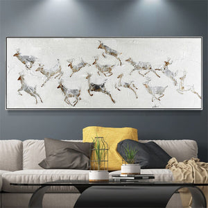 Hand-Painted Abstract Jumping Reindeer Oil Painting On Canvas