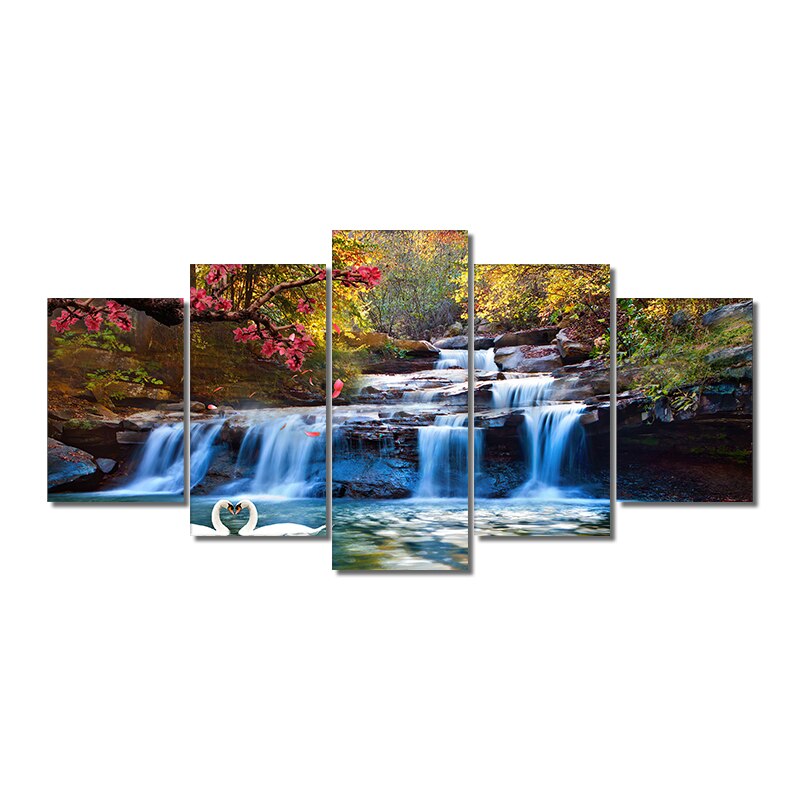 Abstract YellowTrees Waterfall Canvas Painting Print On Canvas Modern Landscape Posters