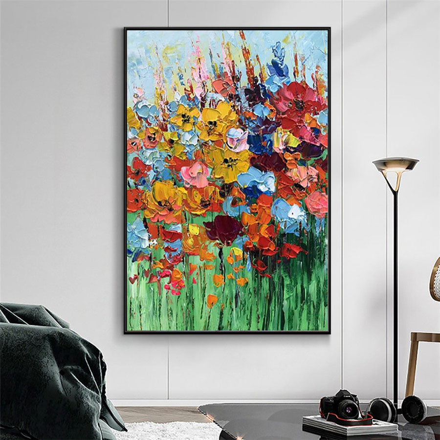 Red Flowers Wall Art Spring Colorful Floral Pictures For Living Room Gift