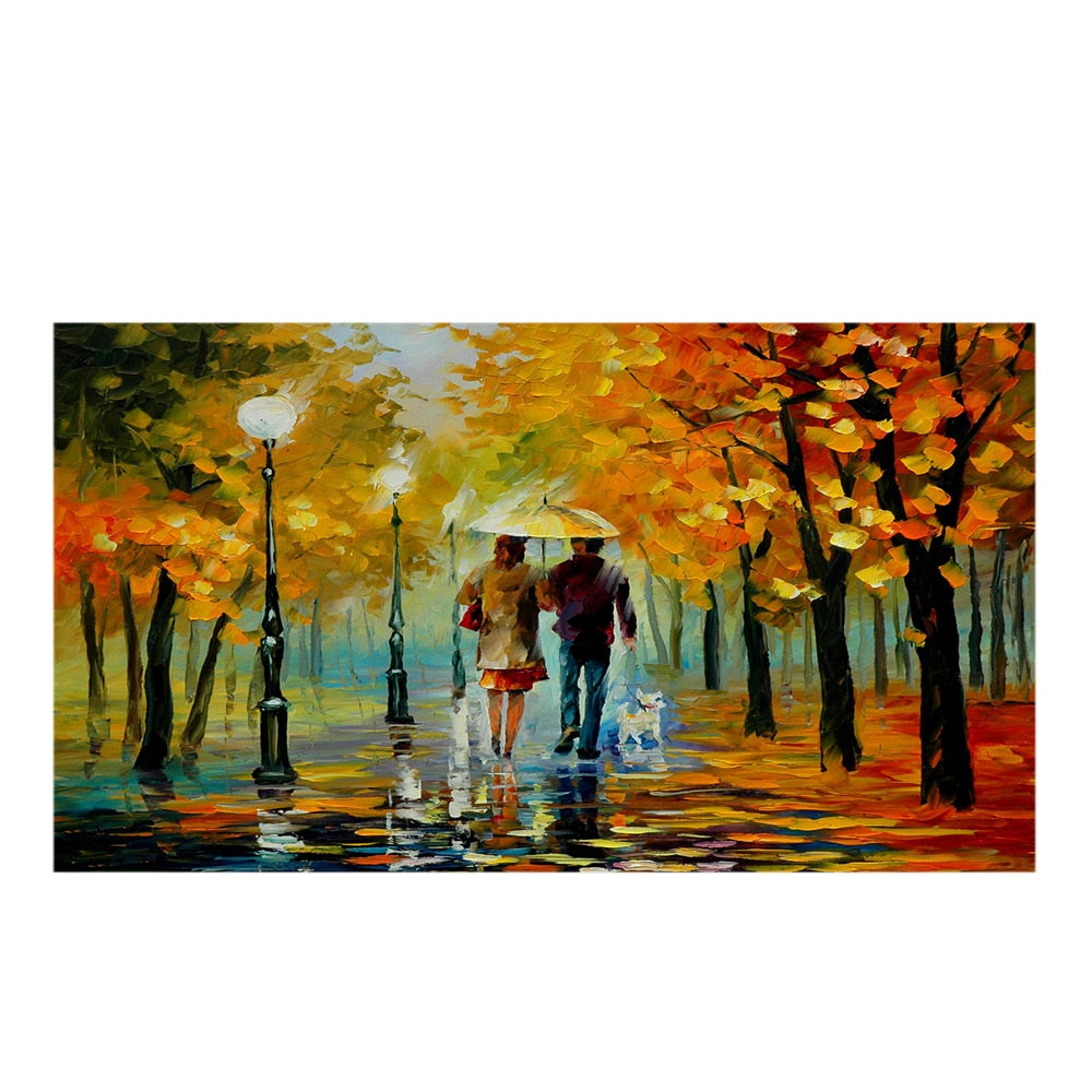 Hand-Painted Modern Oil Painting Tree-Lined Path Lovers Abstract Knife