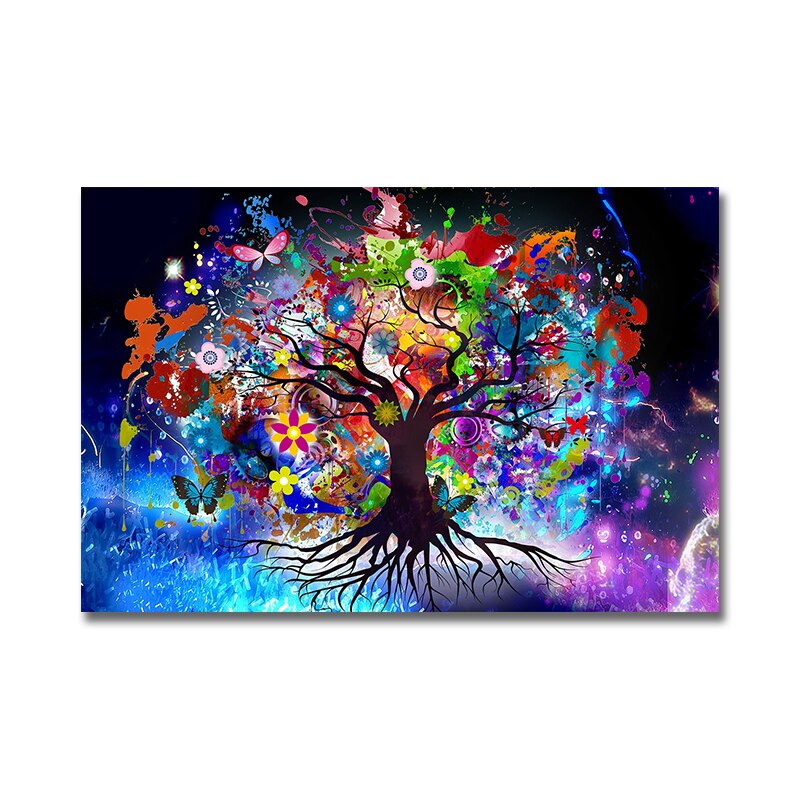 Abstract Colorful Life Tree Canvas Painting Modern Nordic Flowers Plant Posters