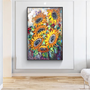 100% Hand-Painted Vincent Van Gogh's Oil Paintings Sunflowers In Full Bloom