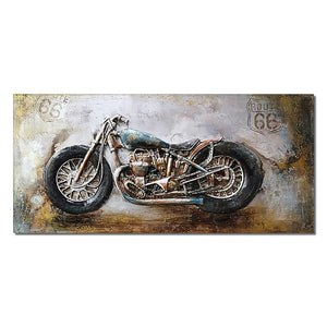 Abstract Retro And Nostalgic Motorcycle Car Oil Painting Printed On Canvas