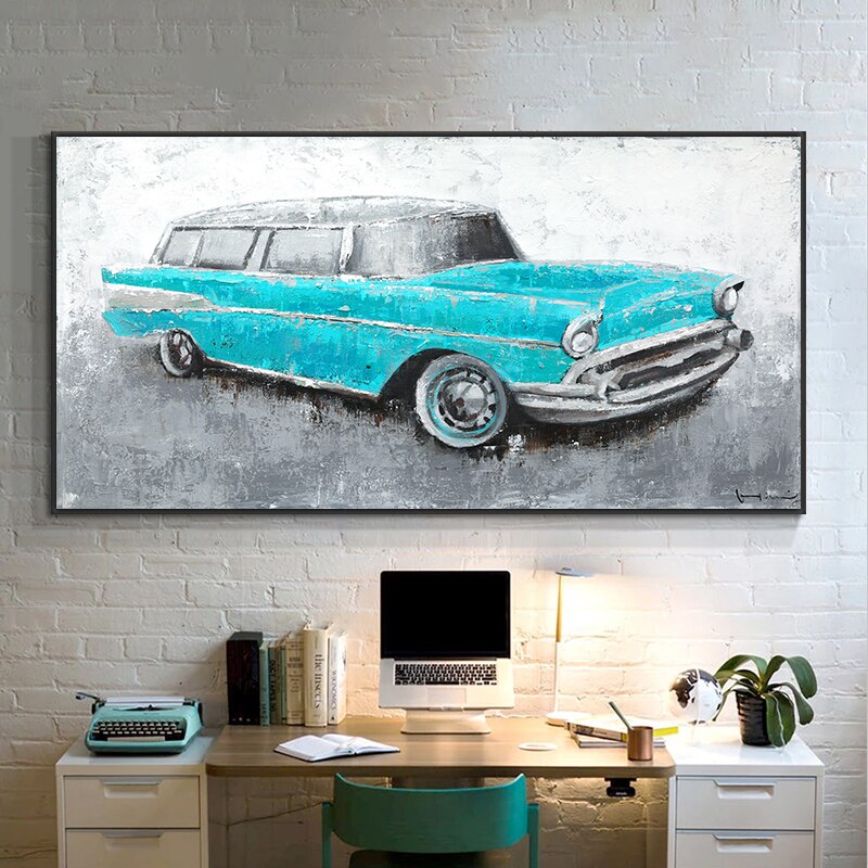 Abstract Red Blue Yellow Car Painting Canvas Wall Art Posters