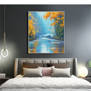 Abstract Trees With Beautiful Leaves By The River Hand Painted