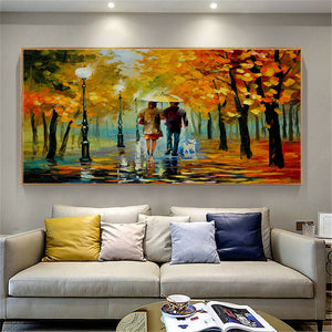 Hand-Painted Modern Oil Painting Tree-Lined Path Lovers Abstract Knife